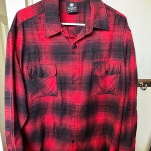 Red and Black Casual Button Down Shirt with Plaid Pattern